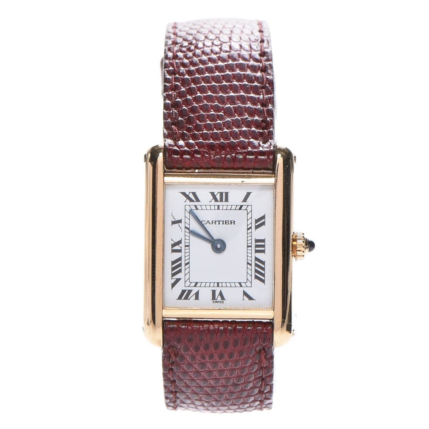Sterling Silver Vermeil Lizard 20mm Must de Cartier Tank Quartz Watch Red