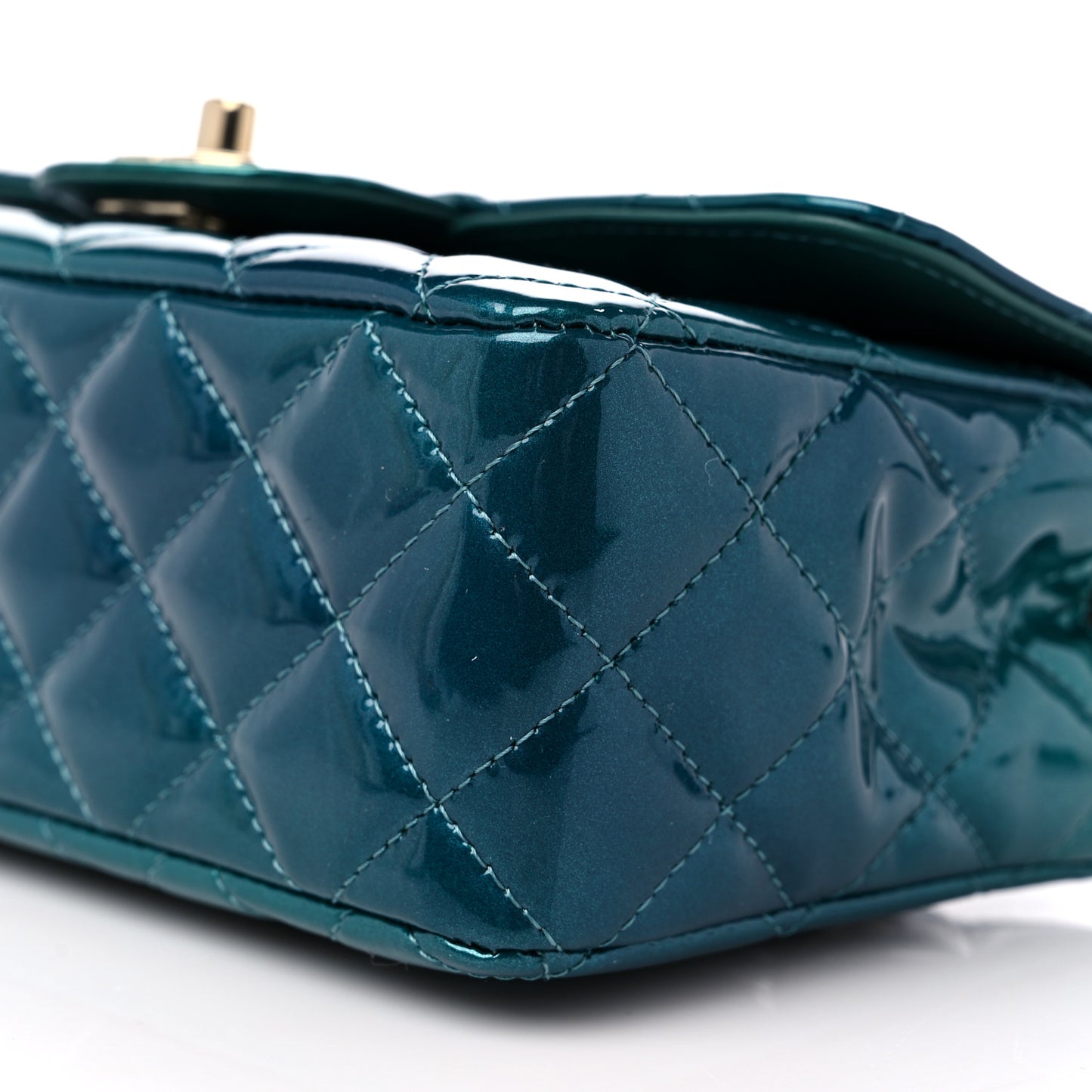 Shaded Patent Calfskin Quilted Mini Rectangular Flap Green Blue