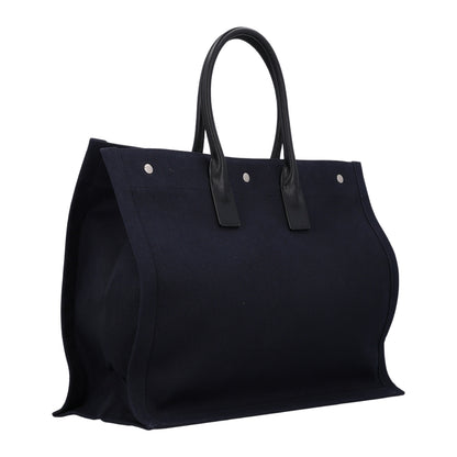 Saint Laurent Linen Calfskin Rive Gauche Tote Navy 3 of 10