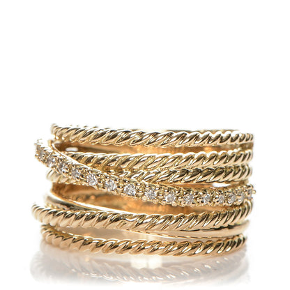 David Yurman 18K Yellow Gold Diamond 11mm Wide Crossover Ring 54 7 1 of 5