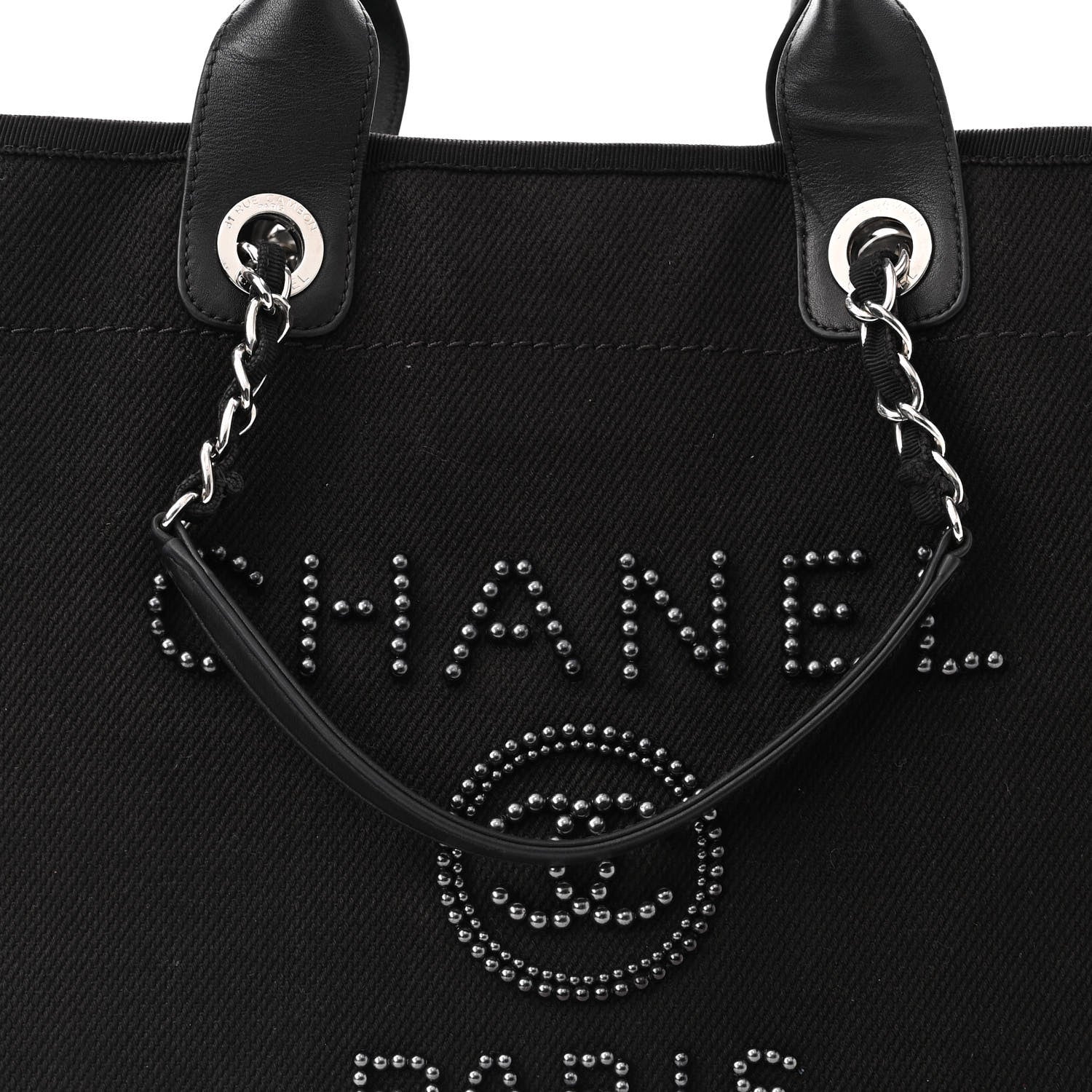 Chanel Canvas Pearl Medium Deauville Tote Black 7 of 10