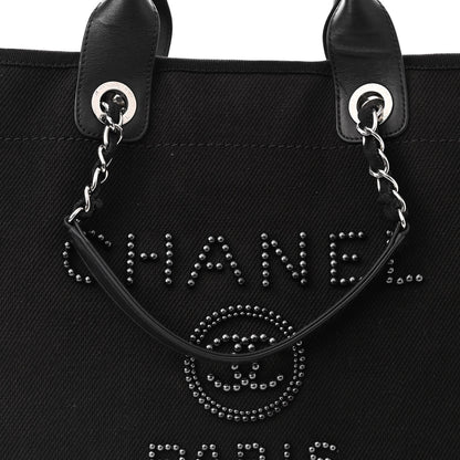 Chanel Canvas Pearl Medium Deauville Tote Black 7 of 10
