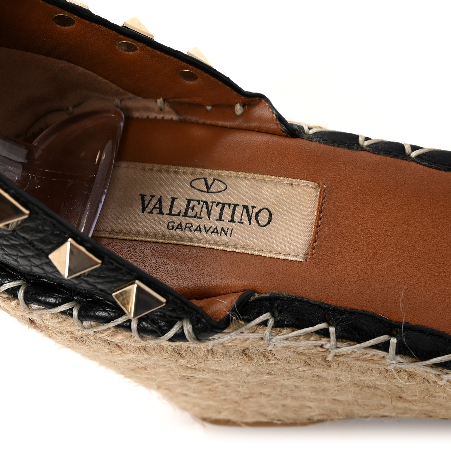 Valentino Garavani Grained Calfskin Rockstud Ankle Wrap Espadrille 15/85mm Wedges 37 Black Light Cuir 8 of 10