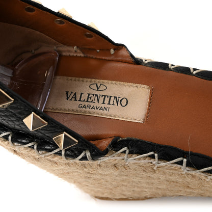 Valentino Garavani Grained Calfskin Rockstud Ankle Wrap Espadrille 15/85mm Wedges 37 Black Light Cuir 8 of 10