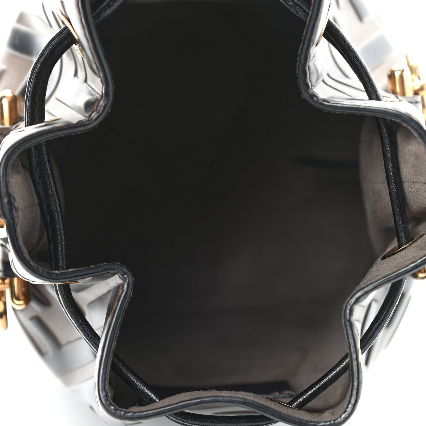 Vitello Liberty F is Fendi Bi-Color FF 1974 Embossed Mini Mon Tresor Bucket Bag Maya Black