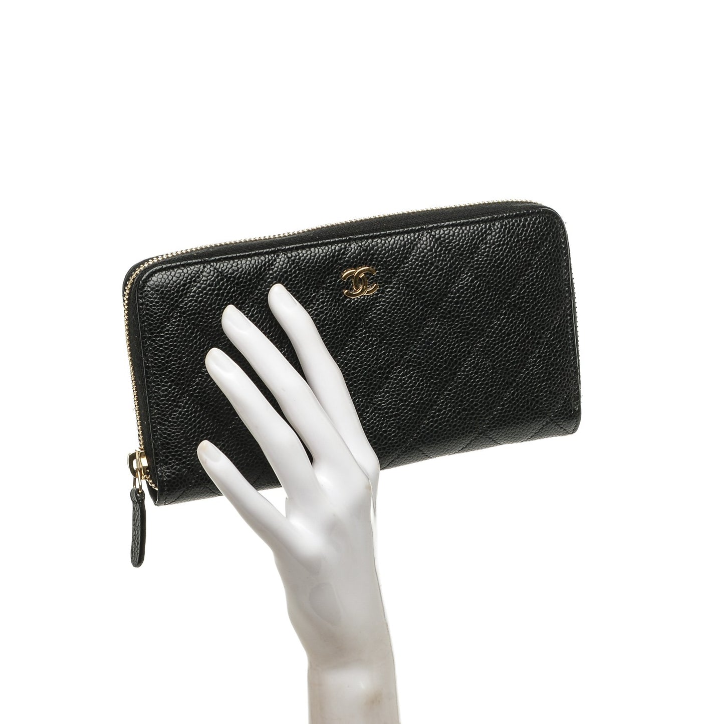 Caviar Quilted Large Gusset Zip Around Wallet Black