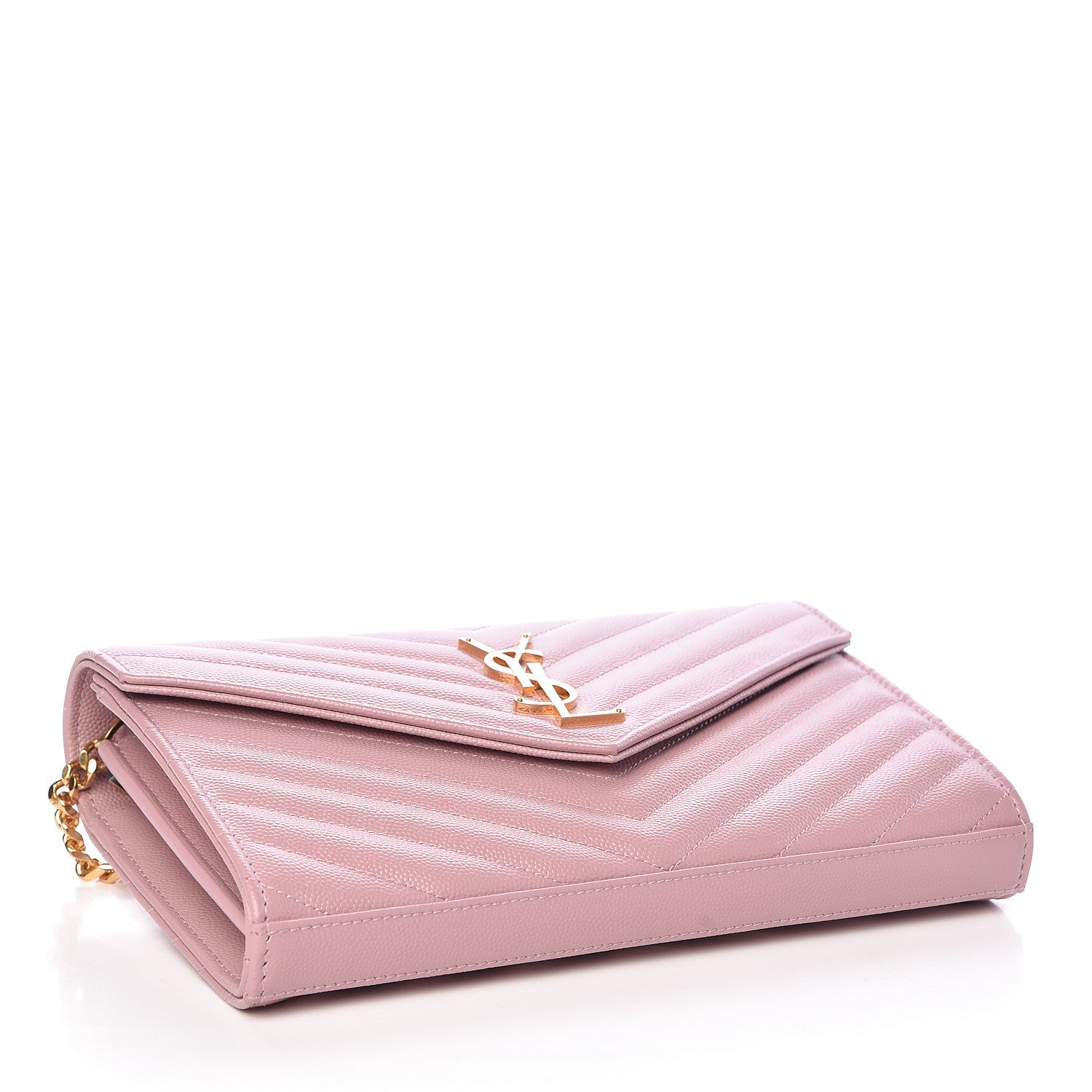 Saint Laurent Grain De Poudre Matelasse Chevron Monogram Chain Wallet Tender Pink 4 of 10