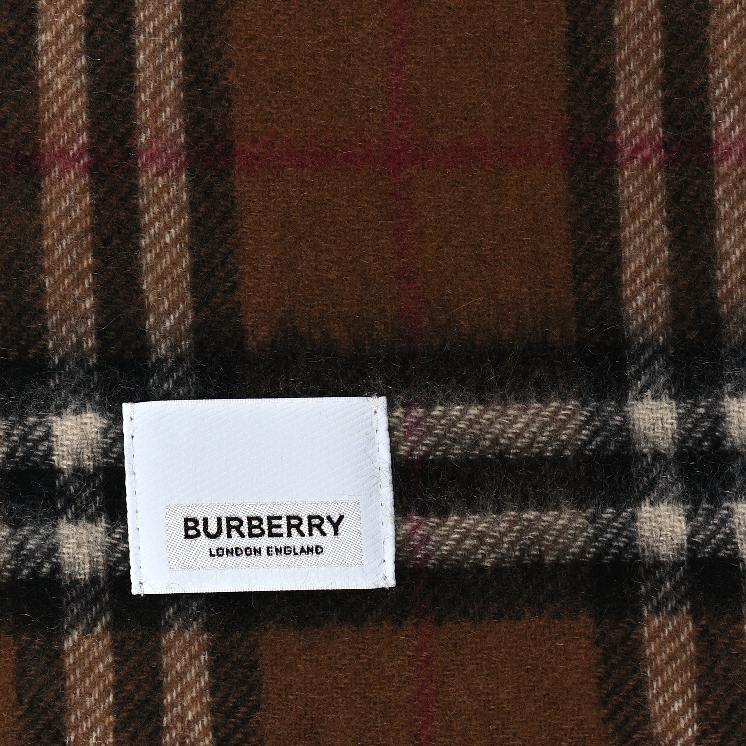 Burberry Wool Cashmere Vintage Check Fringe Scarf Dark Birch Brown 3 of 4