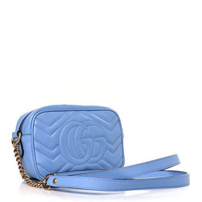 Gucci Calfskin Matelasse Mini GG Marmont Chain Shoulder Bag Clear Sky Blue 3 of 9