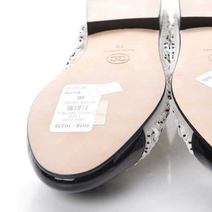 Chanel Patent Calfskin Sequin Embroidered Cap Toe Ballerina Flats 36 White Black 6 of 10