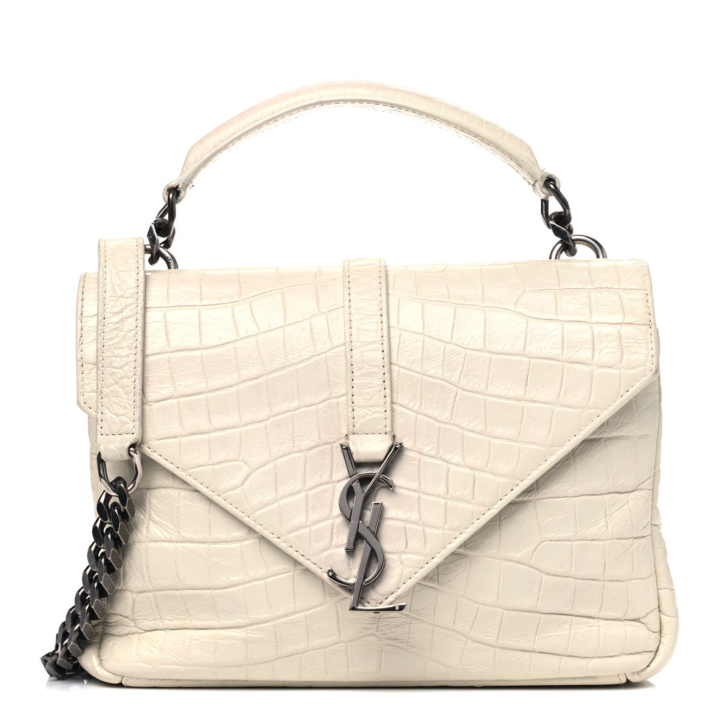 Saint Laurent Calfskin Crocodile Embossed Medium College Monogram Satchel Dove White 1 of 4