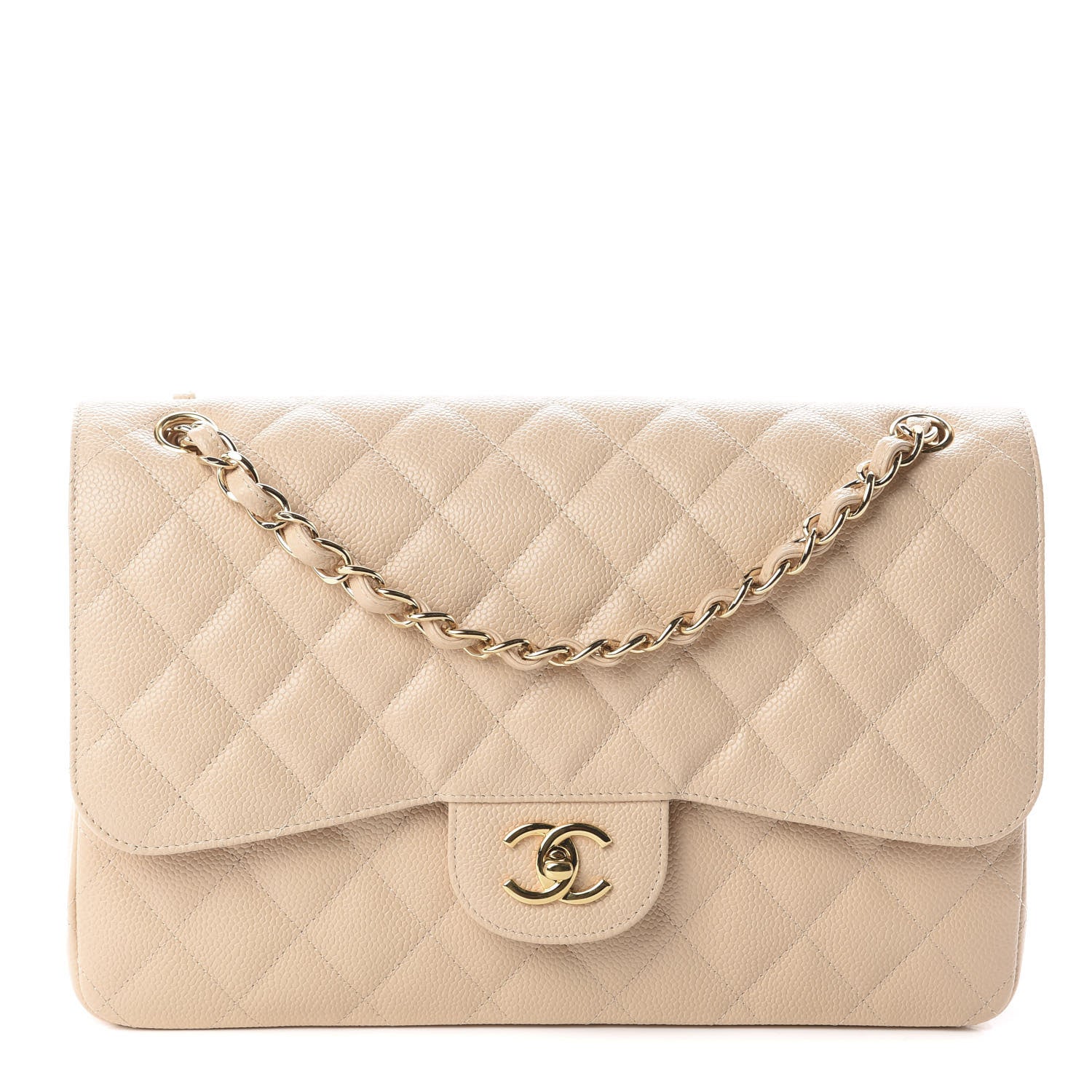 Chanel Caviar Quilted Jumbo Double Flap Light Beige 1 of 9
