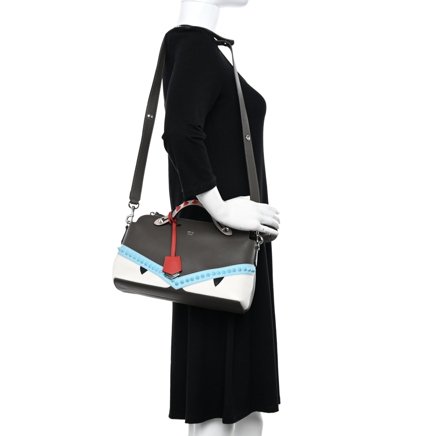 Vitello Dolce Monster Eyes Inlay Studded Medium By The Way Boston Bag Carbone White Multicolor