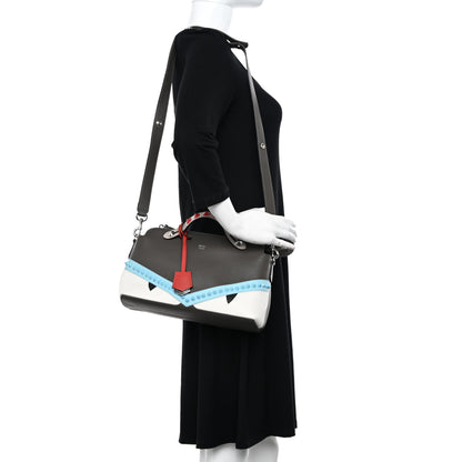 Fendi Vitello Dolce Monster Eyes Inlay Studded Medium By The Way Boston Bag Carbone White Multicolor 2 of 10