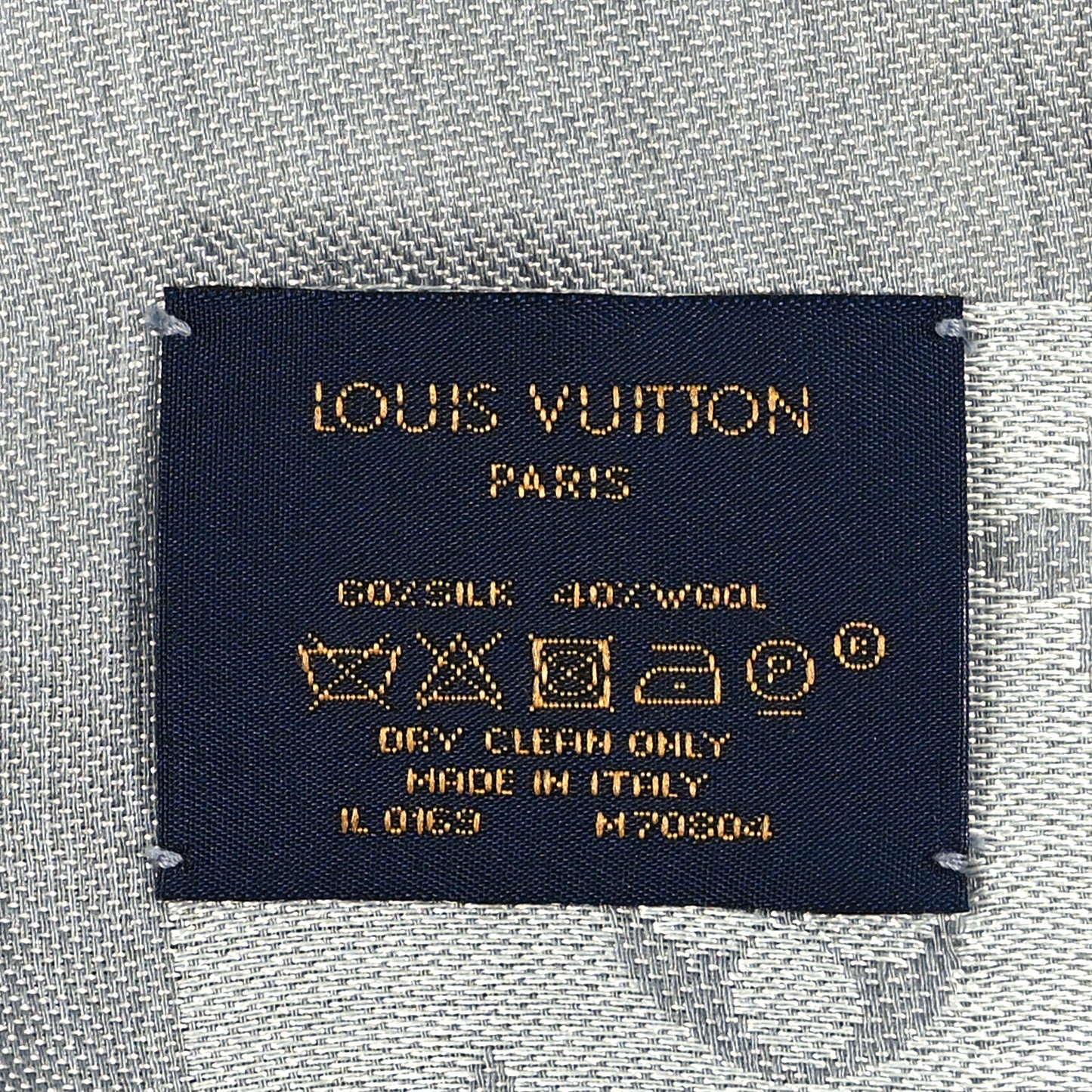 Wool Silk Monogram Denim Shawl Pearl Grey