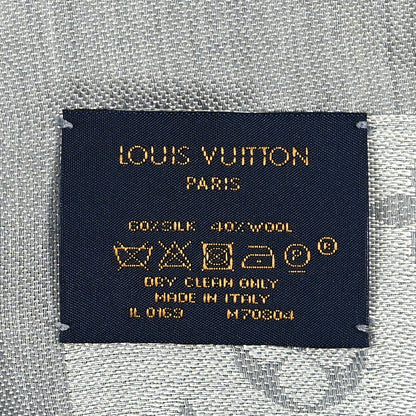 Louis Vuitton Wool Silk Monogram Denim Shawl Pearl Grey 3 of 3