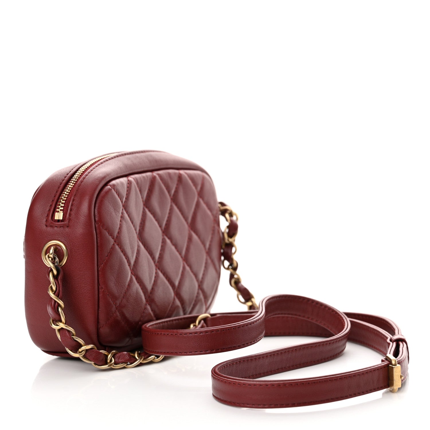 Chanel Lambskin Quilted Small Buckle Camera Case Bag Burgundy 3 of 10