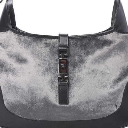 Gucci Velvet Calfskin Jackie O Hobo Grey Black 7 of 9