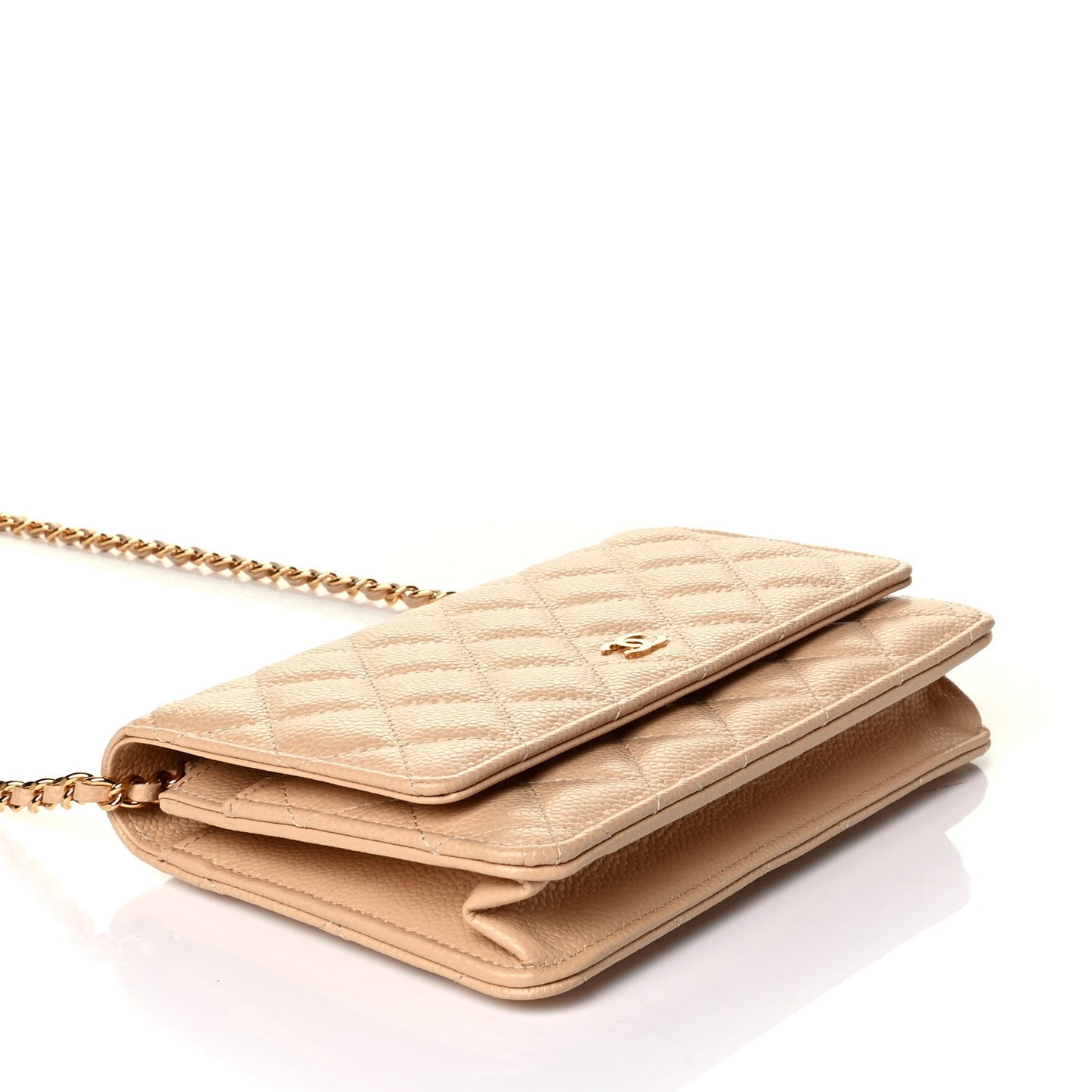 Caviar Quilted Wallet On Chain WOC Beige