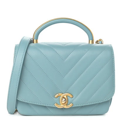 Chanel Lambskin Chevron Quilted Gold Top Handle Flap Bag Blue 1 of 9