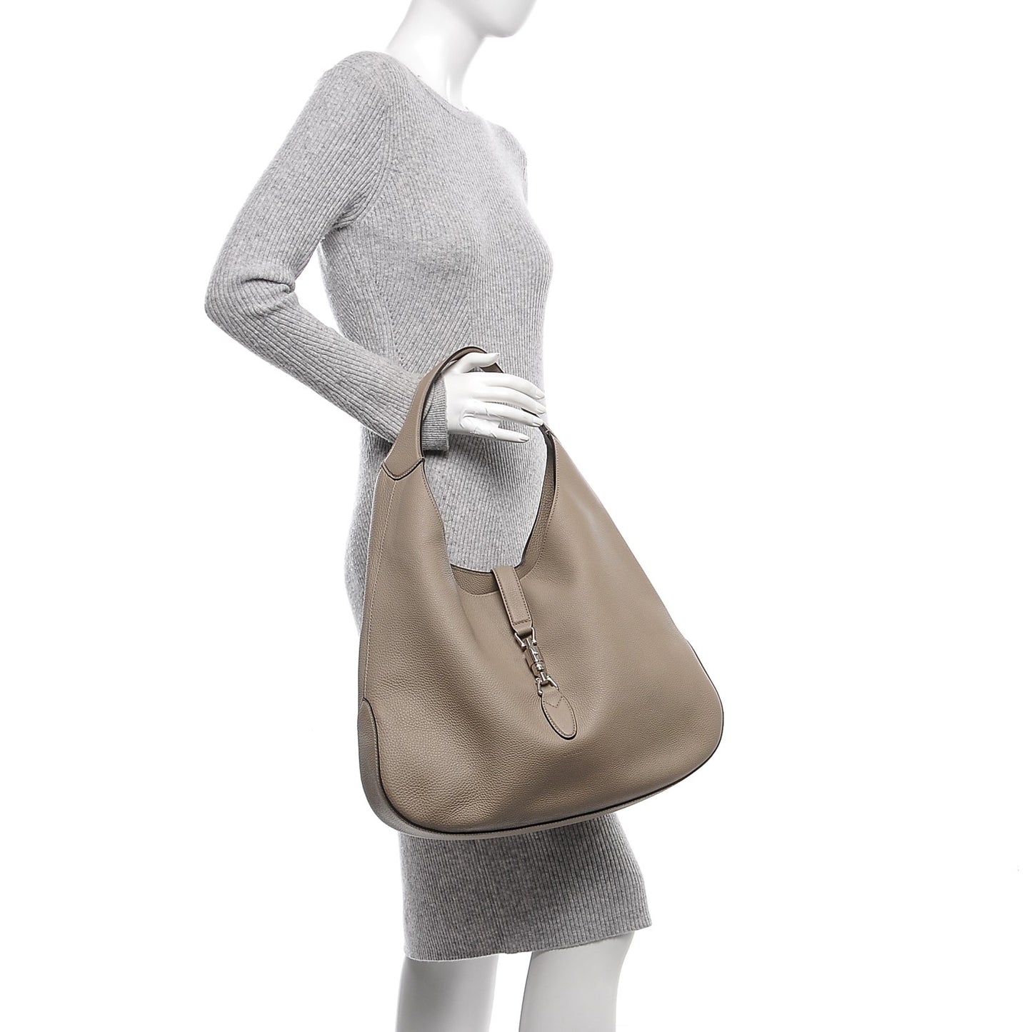 Soft Grained Calfskin Large Jackie Hobo Taupe