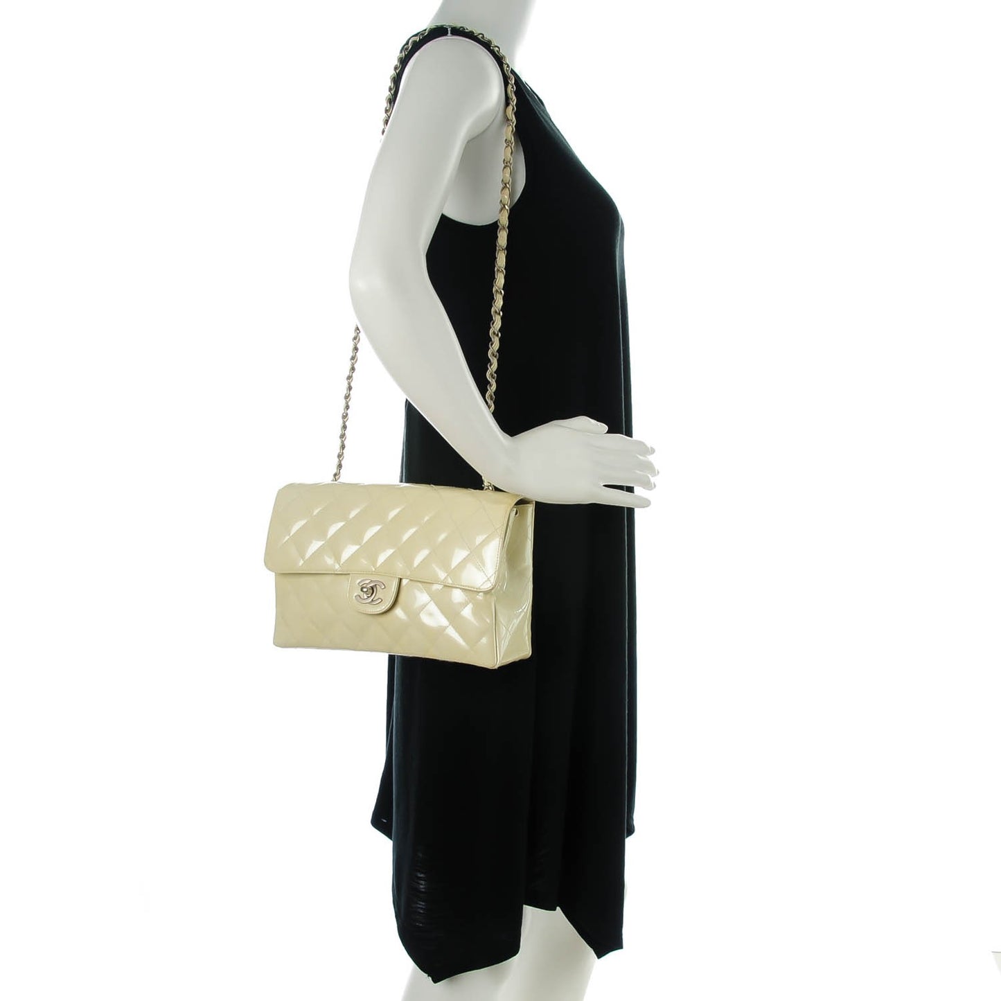 Patent Quilted Medium Single Flap Pearl