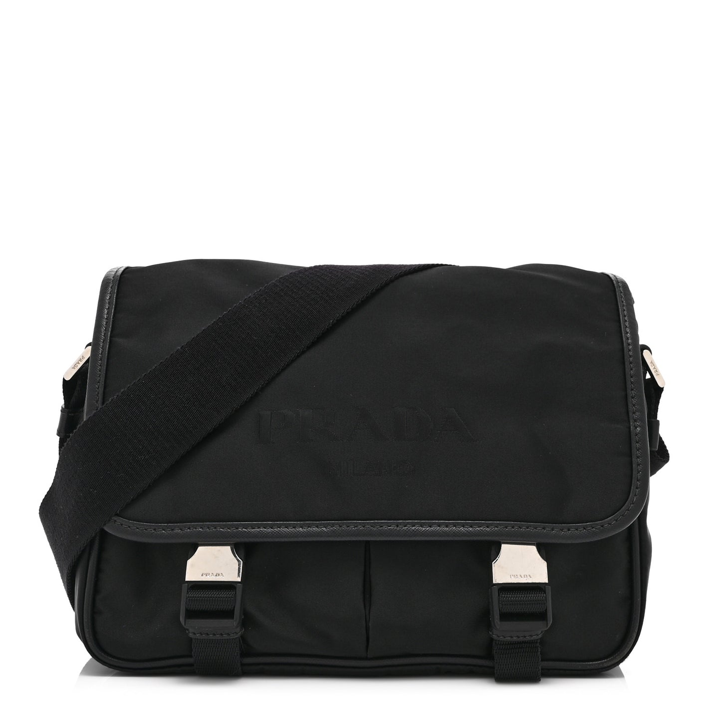 Tessuto Nylon Saffiano Logo Messenger Bag Black