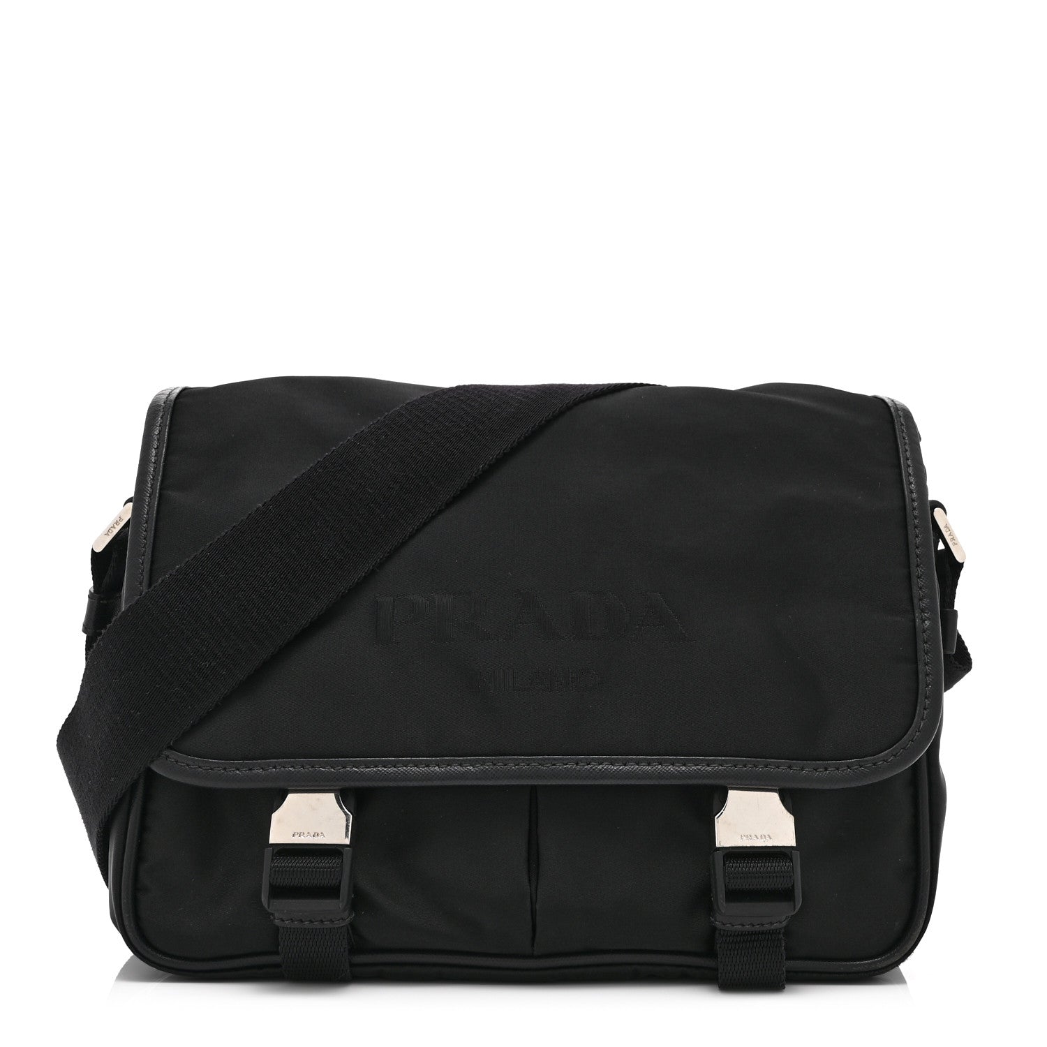 Prada Tessuto Nylon Saffiano Logo Messenger Bag Black 1 of 10