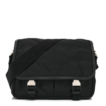 Prada Tessuto Nylon Saffiano Logo Messenger Bag Black 1 of 10