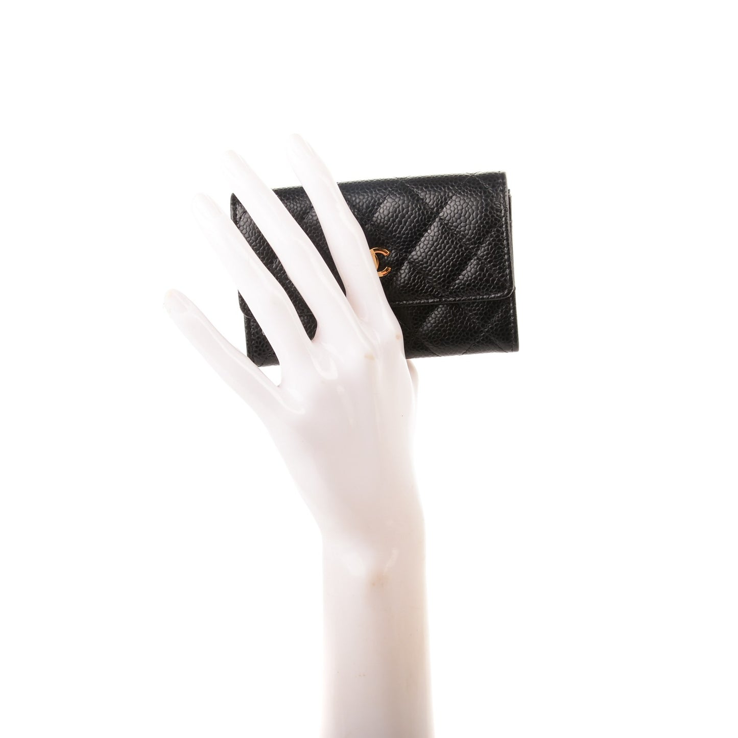 Caviar Quilted Flap Card Holder Black