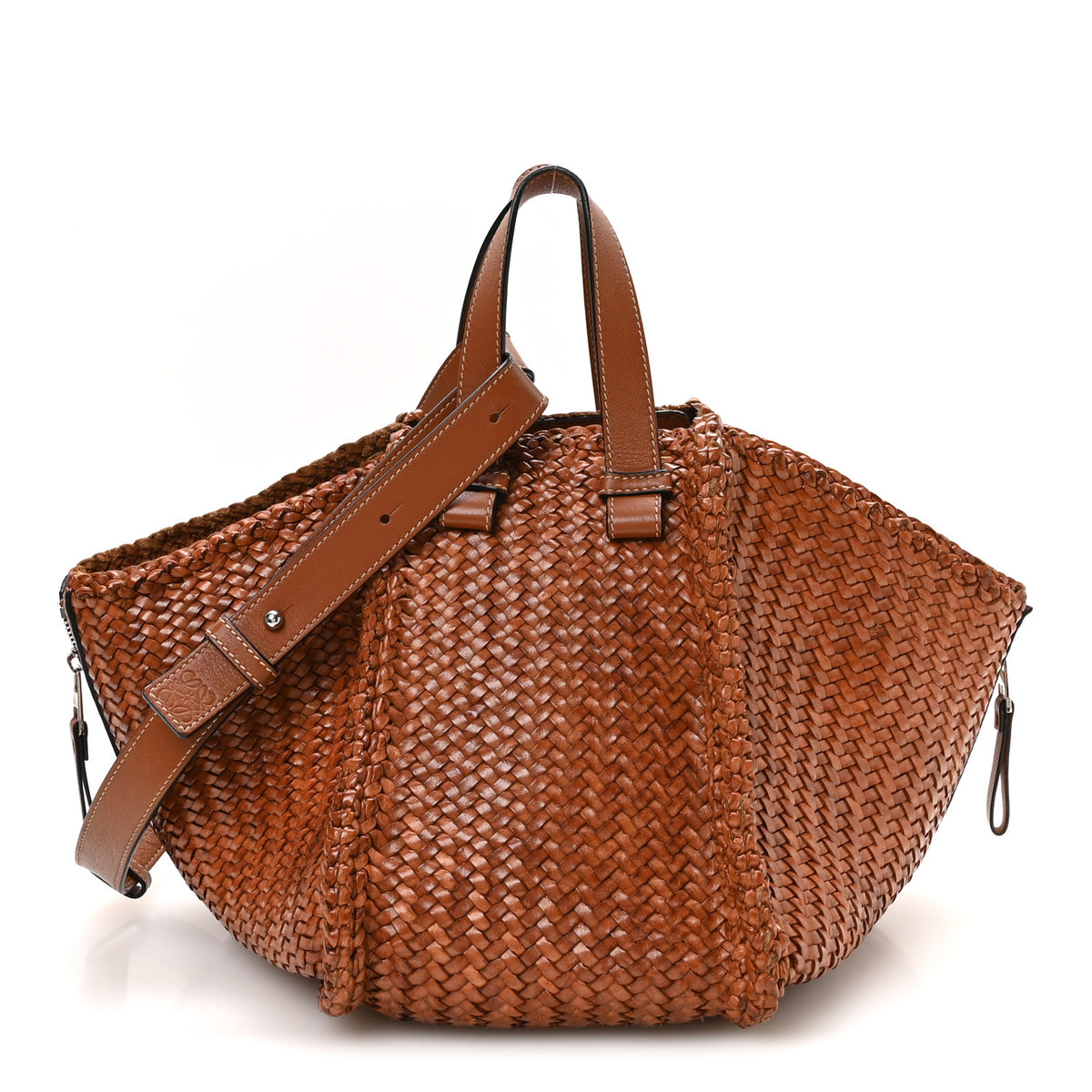 Calfskin Woven Medium Hammock Shoulder Bag Tan