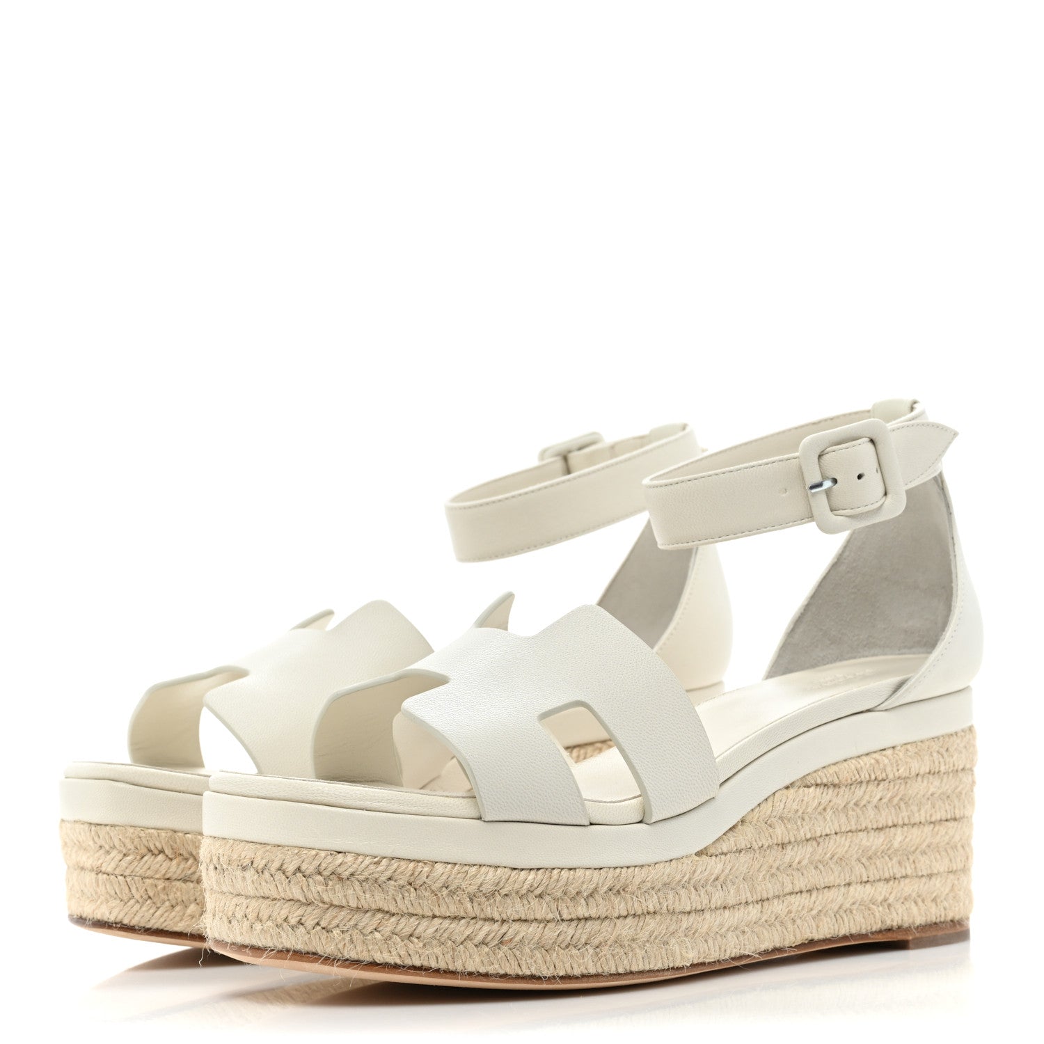 Hermes Goatskin Elda Espadrille Wedge Sandals 39 White 3 of 9