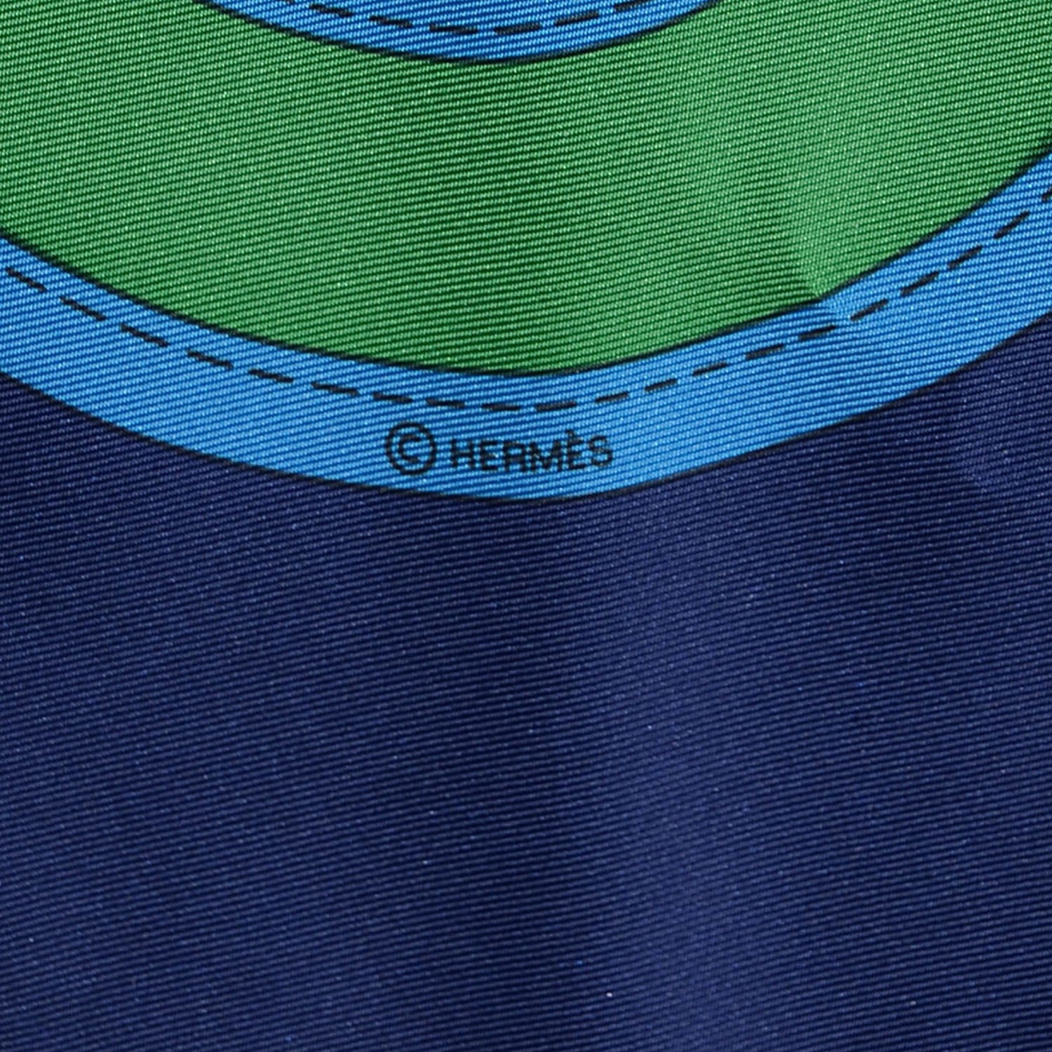 Hermes Silk Camails Scarf 90 Marine Jaune Vif Vert 4 of 6