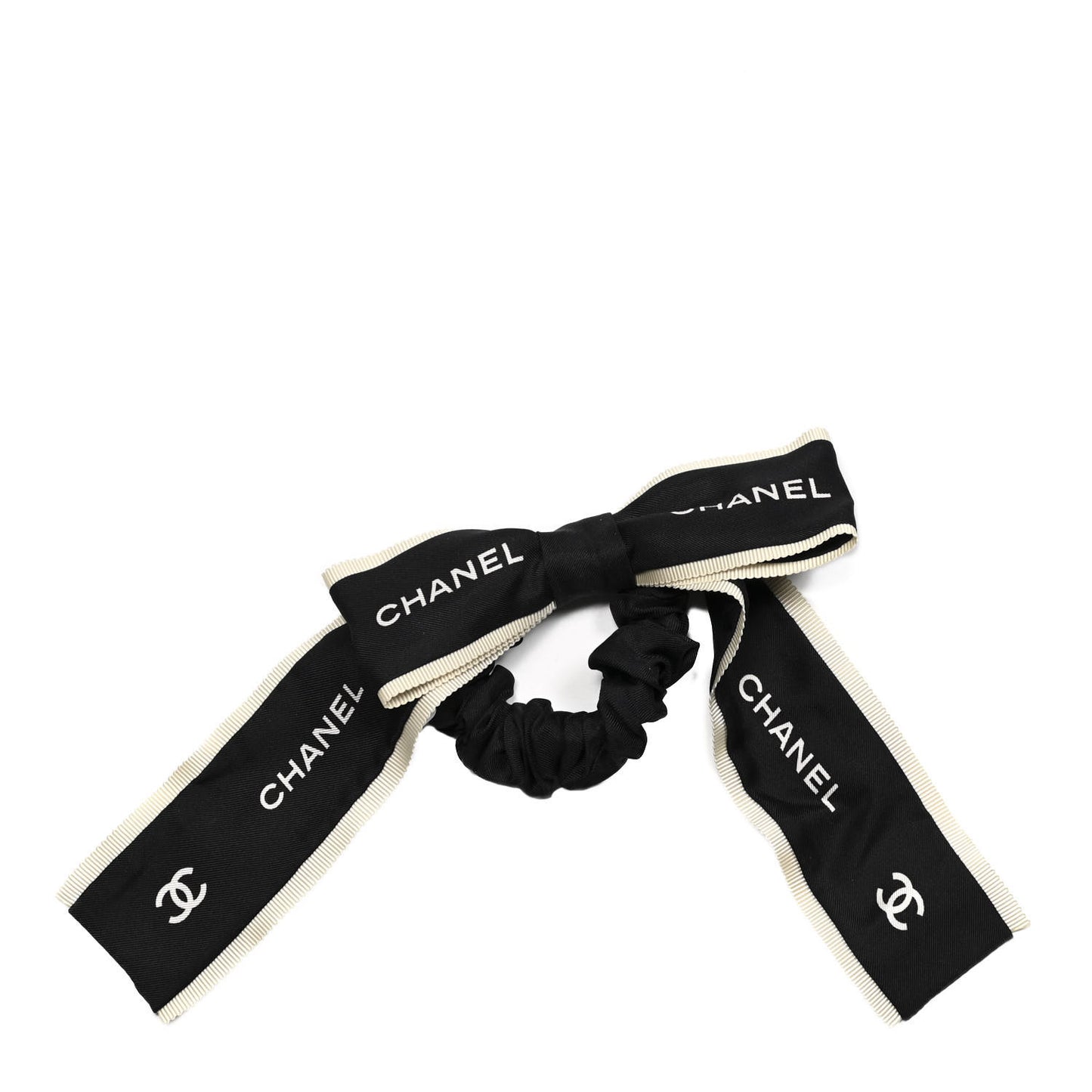 Silk CC Hair Tie Black Ecru