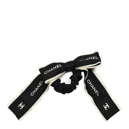 Chanel Silk CC Hair Tie Black Ecru 1 of 4