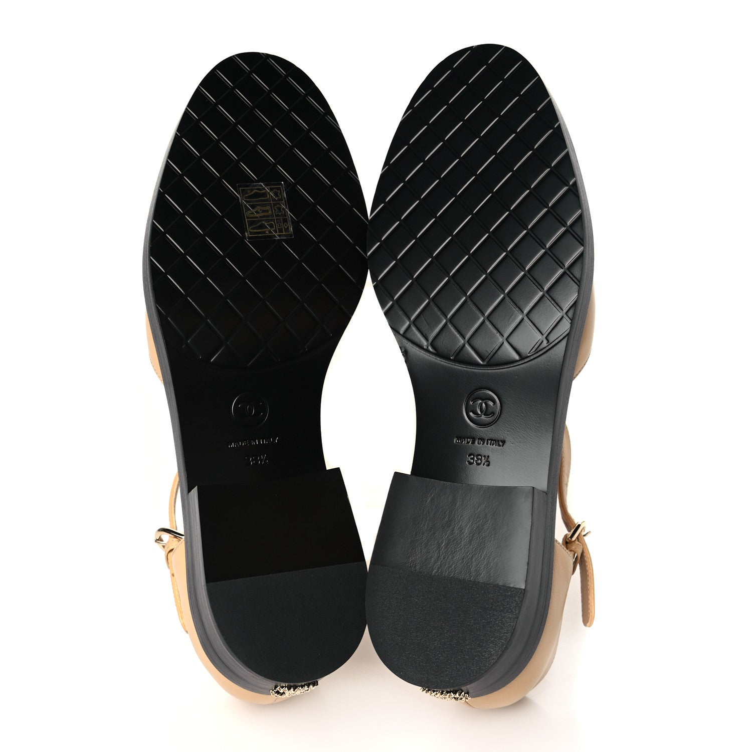 Chanel Shiny Goatskin Mary Jane Flats 38.5 Beige Black 5 of 9