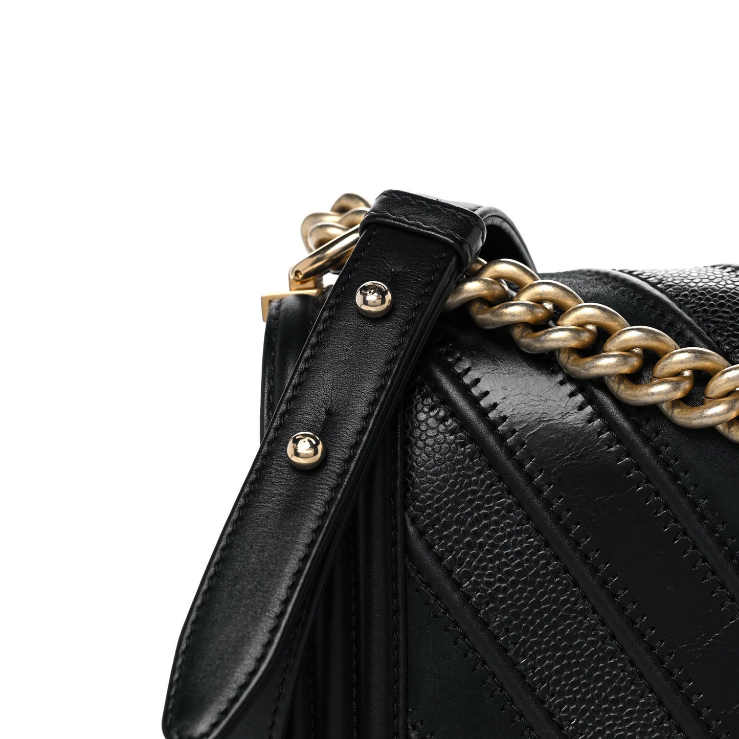Caviar Suede Calfskin Chevron Medium Boy Flap Black