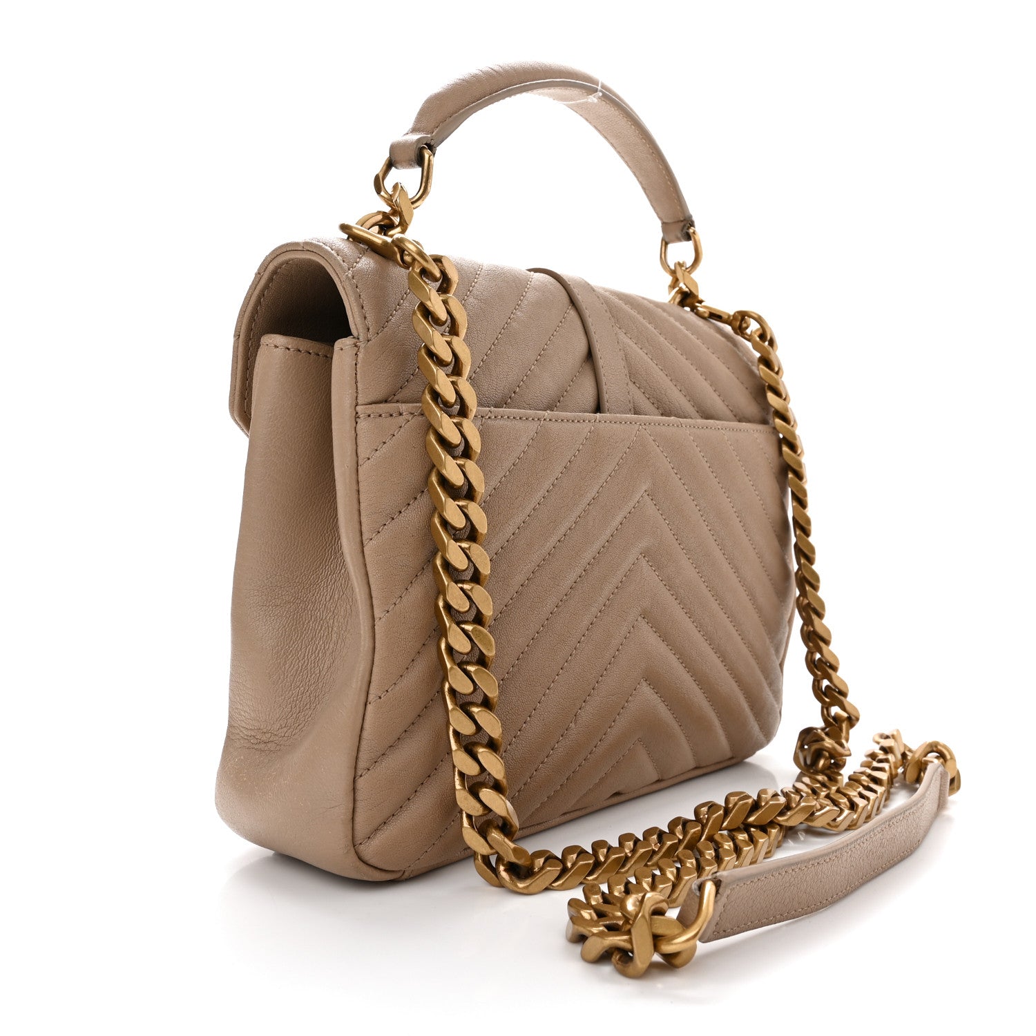 Saint Laurent Lambskin Matelasse Chevron Monogram Medium College Bag Greyish Browm 3 of 12