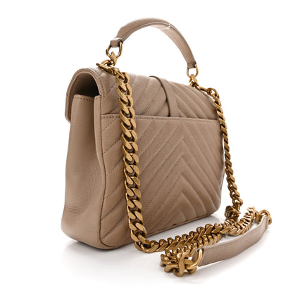 Saint Laurent Lambskin Matelasse Chevron Monogram Medium College Bag Greyish Browm 3 of 12