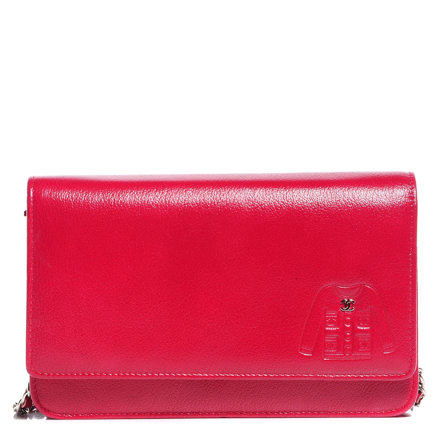 Chanel Goatskin Embossed Jacket Wallet On Chain WOC Red 1 of 10