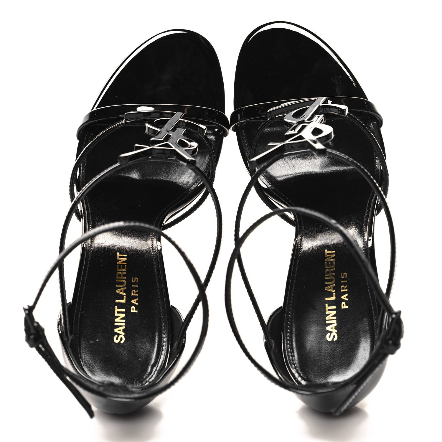 Saint Laurent Patent Cassandra 100 Ankle Strap Sandals 39 Black 2 of 10