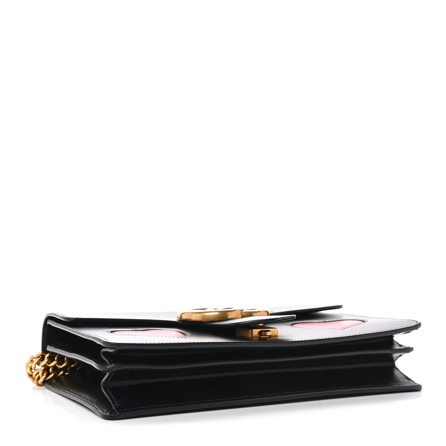 Gucci Knight Calfskin Malaga Kid Heart Medium GG Marmont Chain Handle Bag Black Hibiscus Red Multicolor 4 of 12