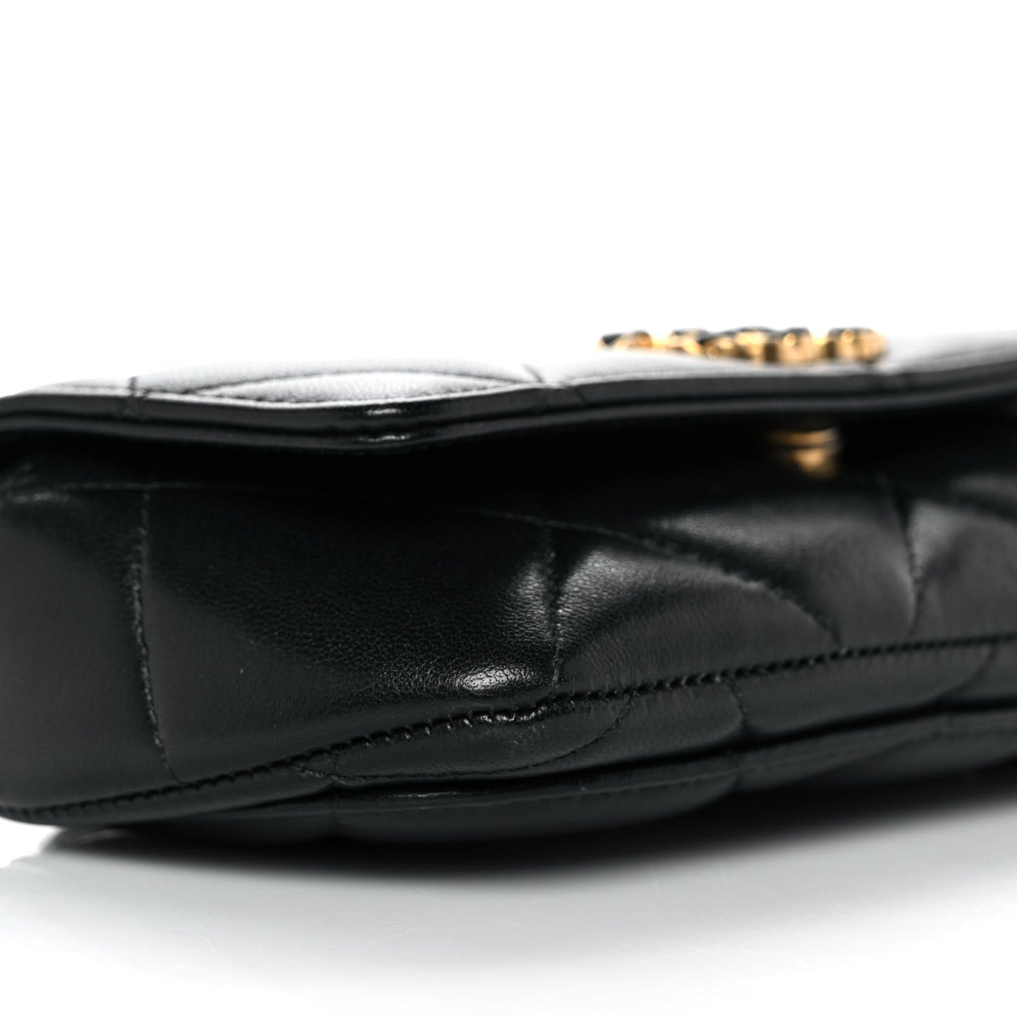 Goatskin Quilted Chanel 19 Glasses Case With Chain Black