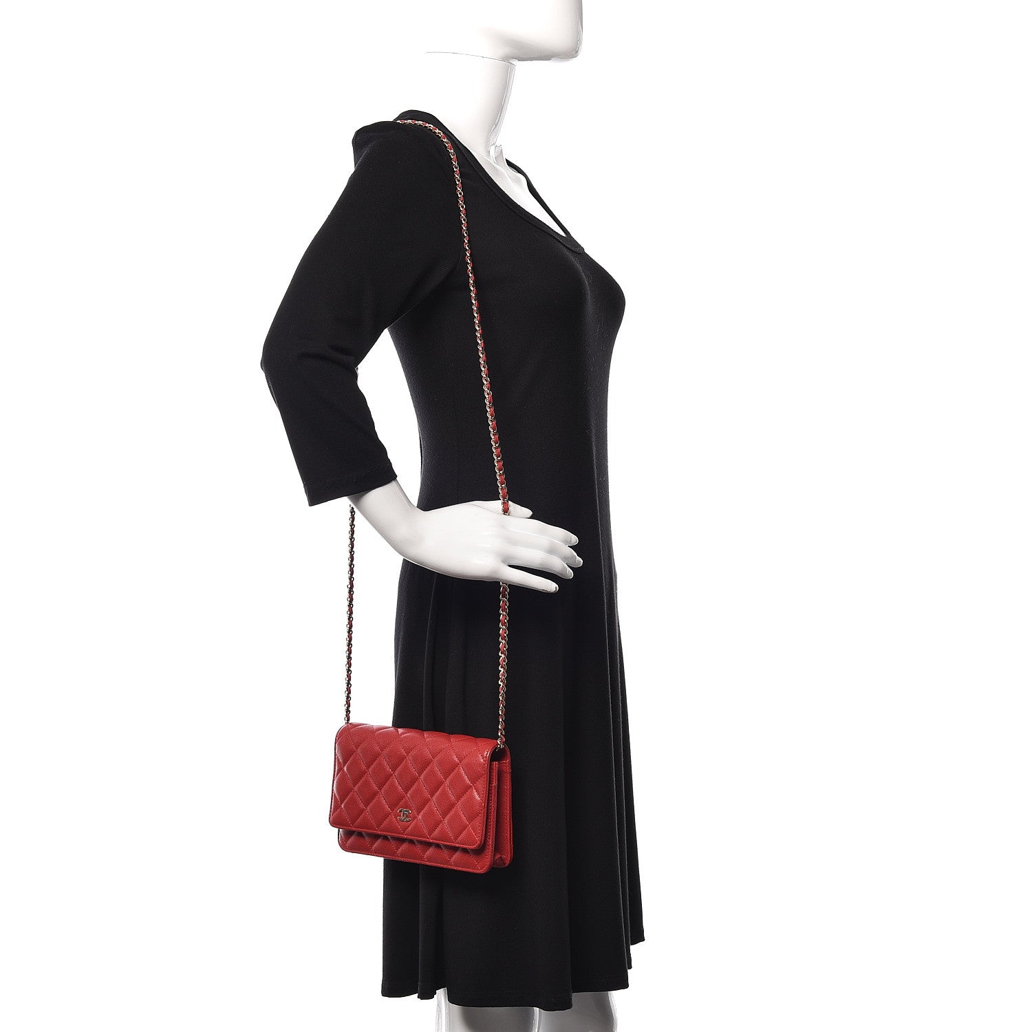 Chanel Caviar Quilted Wallet on Chain WOC Red 2 of 14