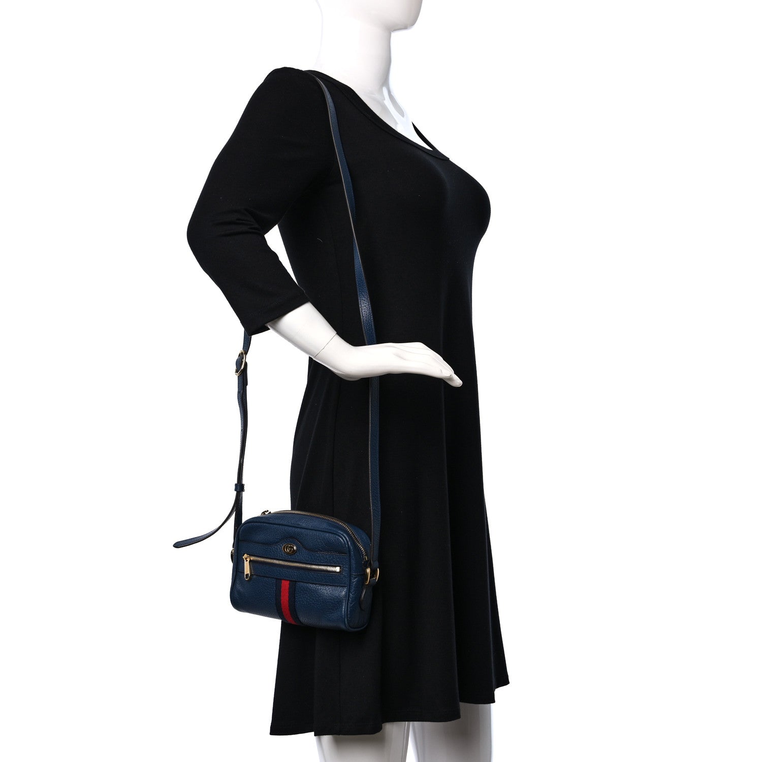 Gucci Textured Calfskin Web Mini Ophidia Shoulder Bag Blue Agata 2 of 9