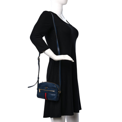 Gucci Textured Calfskin Web Mini Ophidia Shoulder Bag Blue Agata 2 of 9