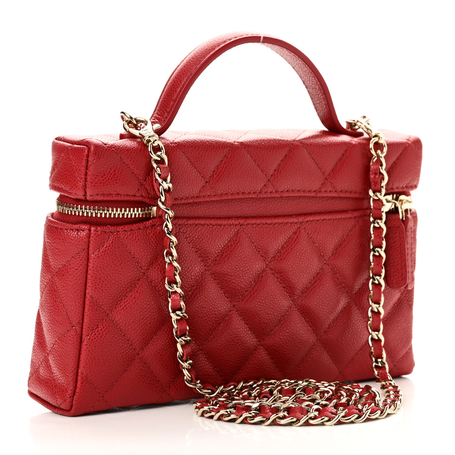 Chanel Caviar Quilted Top Handle Slim Vanity With Chain Red 3 of 11
