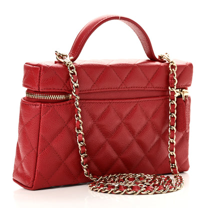 Chanel Caviar Quilted Top Handle Slim Vanity With Chain Red 3 of 11