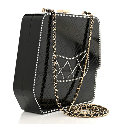 Chanel Plexiglass Crystal Quilted Minaudiere Clutch Black White 3 of 18