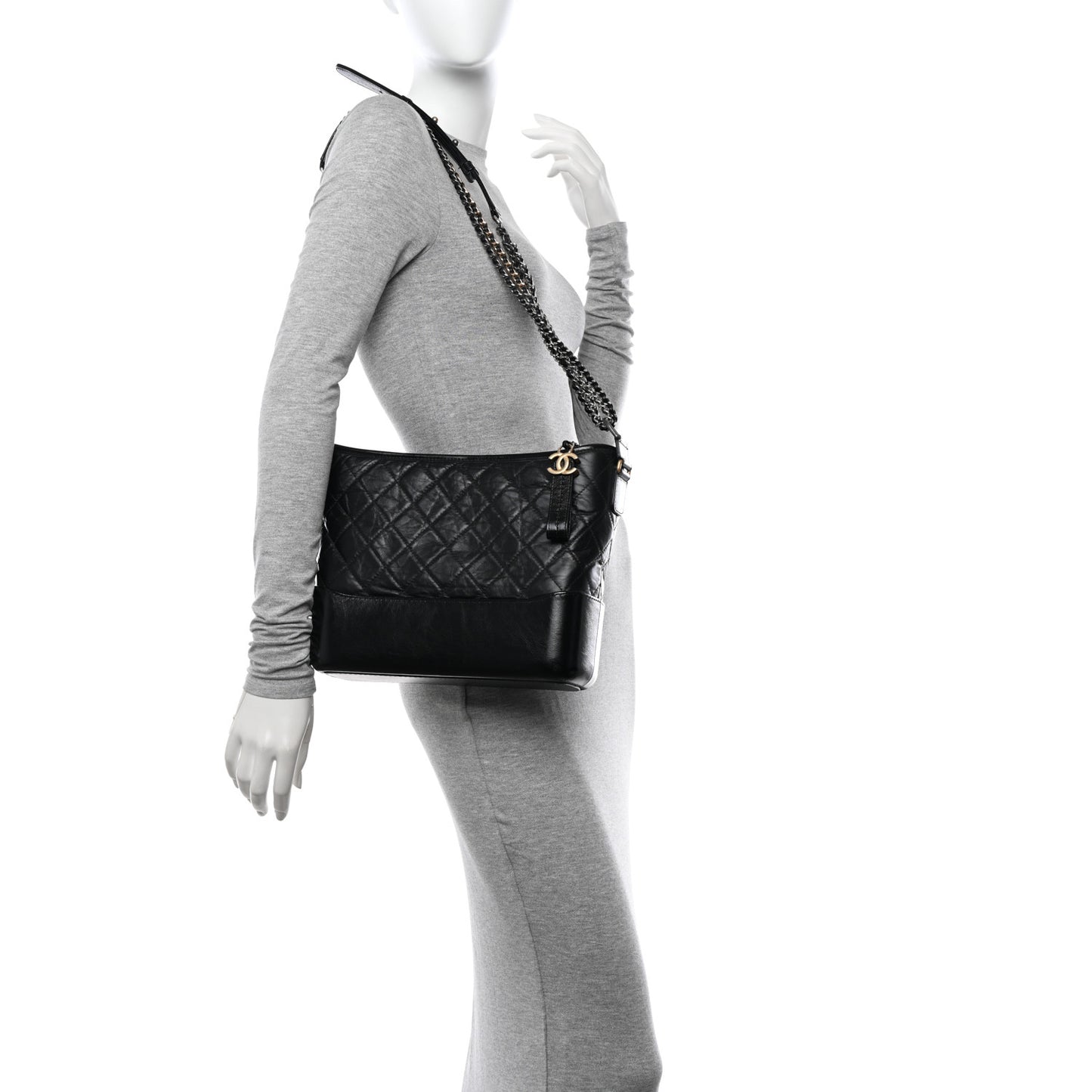 Aged Calfskin Quilted Medium Gabrielle Hobo Black